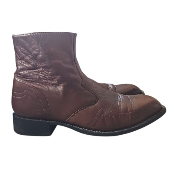 Laredo Leather Boots Sz 11 Classic Brown Western Boots Zip Closure Cowboy Rodeo - Picture 3 of 16